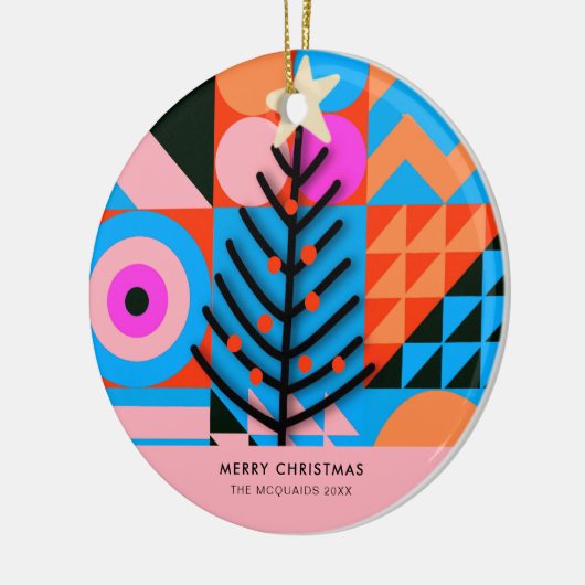 Kerstbomen Moderne Geometrische Pinks Blues Keramisch Ornament (Links)