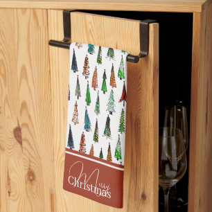 Kerstbomen monogram keukendoek theedoek