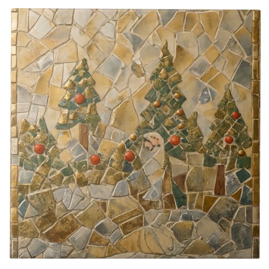 Kerstbomen Mozaïek, Victoriaans stijl Tegeltje (Voorkant)