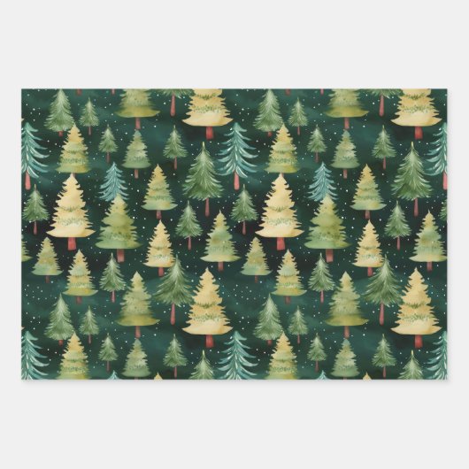 Kerstbomen Nachtbos Inpakpapier Vel (Voorkant)