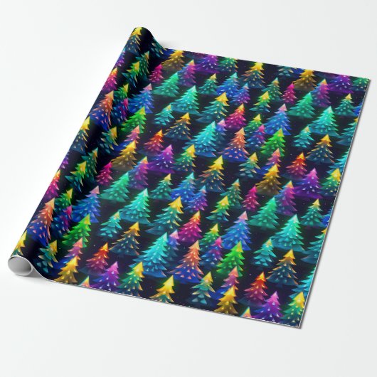 Kerstbomen Neon Cadeaupapier (Uitgerold)