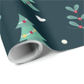 Kerstbomen op blauwe achtergrond cadeaupapier (Rol Hoek)