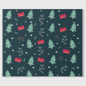 Kerstbomen op blauwe achtergrond cadeaupapier (Vlak)