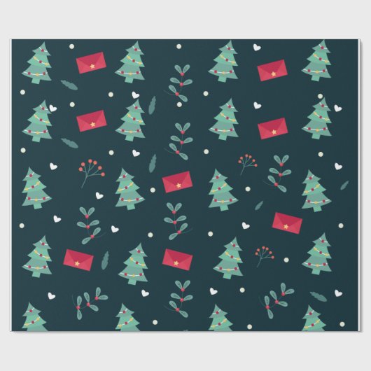 Kerstbomen op blauwe achtergrond cadeaupapier (Vlak)