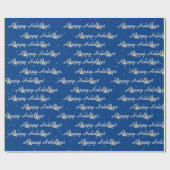 Kerstbomen op blauwe achtergrond cadeaupapier (Vlak)