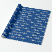 Kerstbomen op blauwe achtergrond cadeaupapier (Uitgerold)