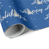 Kerstbomen op blauwe achtergrond cadeaupapier (Rol Hoek)