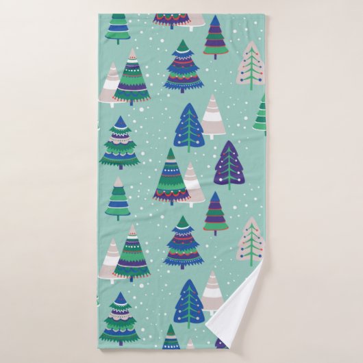 Kerstbomen op een blauwe achtergrond badhanddoek (Badhanddoek)
