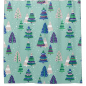 Kerstbomen op een blauwe achtergrond douchegordijn (Voorkant)