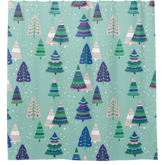 Kerstbomen op een blauwe achtergrond douchegordijn (Voorkant)