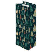 Kerstbomen op groen wijn cadeautas (Achterkant Gekanteld)