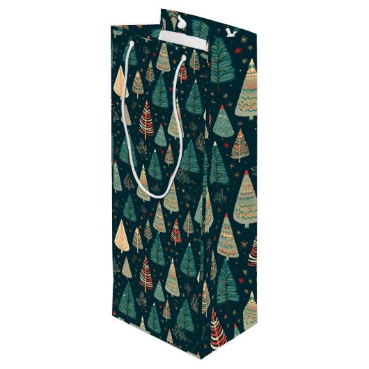 Kerstbomen op groen wijn cadeautas (Achterkant Gekanteld)
