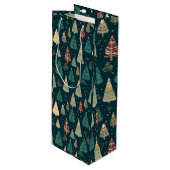 Kerstbomen op groen wijn cadeautas (Voorkant Gekanteld)