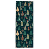 Kerstbomen op groen wijn cadeautas (Voorkant)