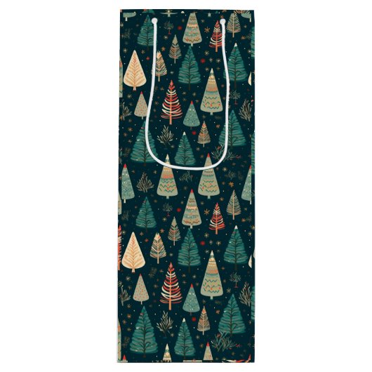 Kerstbomen op groen wijn cadeautas (Voorkant)