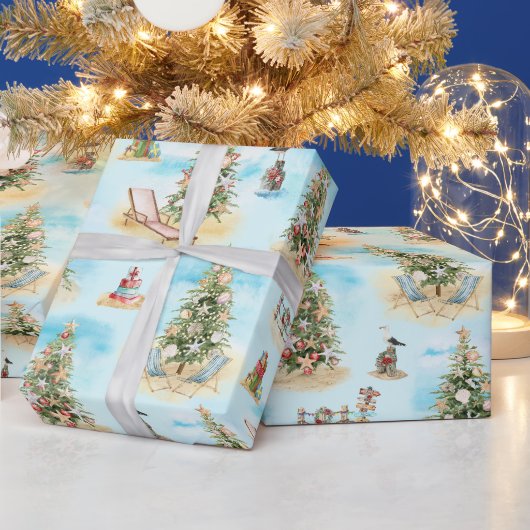 Kerstbomen op het strand cadeaupapier (Feestdagen)
