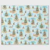 Kerstbomen op het strand cadeaupapier (Vlak)