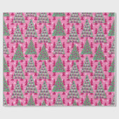 Kerstbomen op Hot Pink Cadeaupapier (Vlak)
