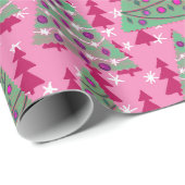 Kerstbomen op Hot Pink Cadeaupapier (Rol Hoek)