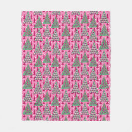 Kerstbomen op Hot Pink Fleece Deken