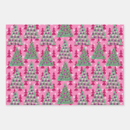 Kerstbomen op Hot Pink Inpakpapier Vel