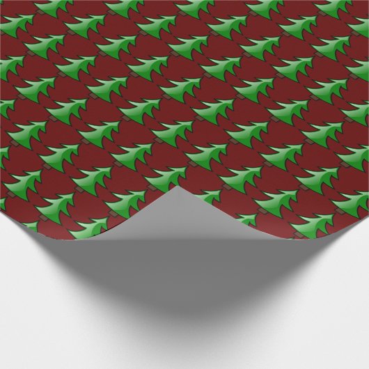 Kerstbomen op rode achtergrond cadeaupapier (Hoek)