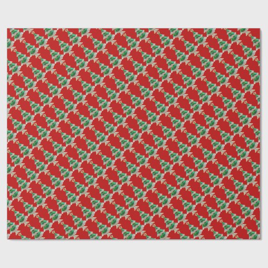 Kerstbomen op rode glitters cadeaupapier (Vlak)