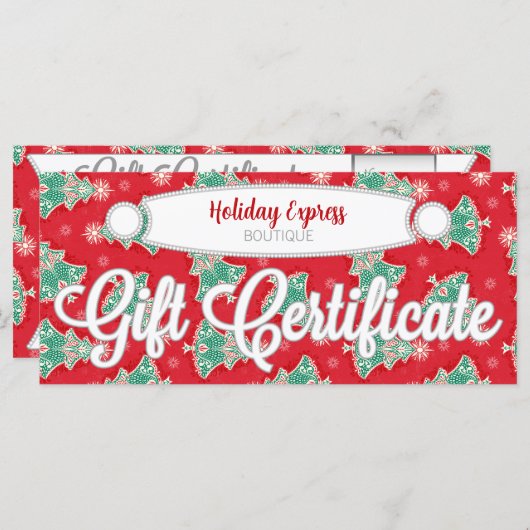 Kerstbomen op rood - aangepast cadeaubon (Voorkant / Achterkant)