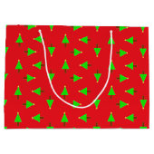 kerstbomen op rood groot cadeauzakje (Achterkant)