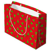 kerstbomen op rood groot cadeauzakje (Achterkant Gekanteld)