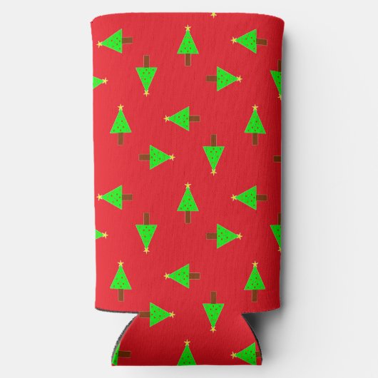 kerstbomen op rood seltzer blikjeskoeler (Achterkant)