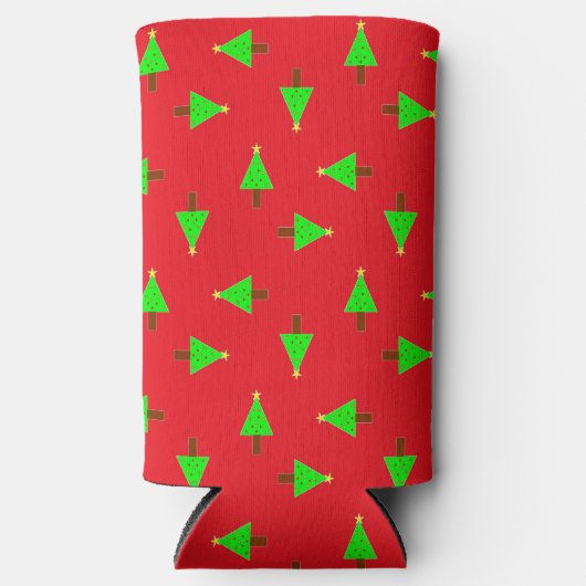 kerstbomen op rood seltzer blikjeskoeler (Voorkant)