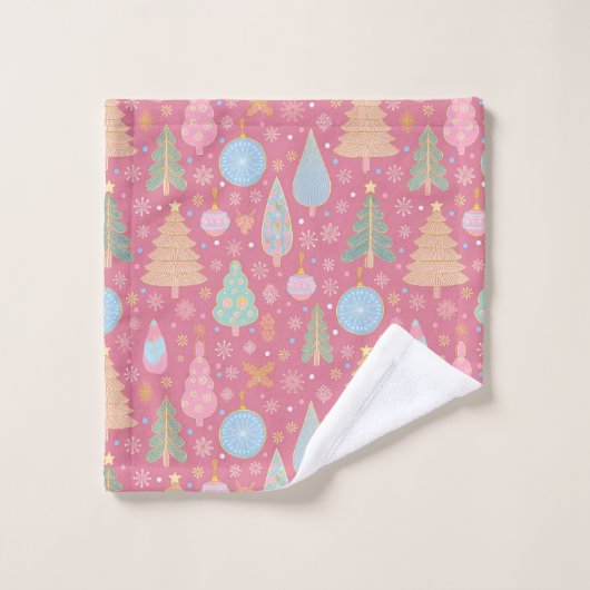 Kerstbomen op roze bad handdoek (Wasdoekje)