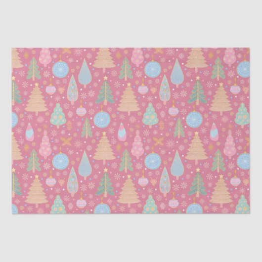Kerstbomen op roze tissuepapier (Voorkant)