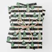 Kerstbomen op zwarte witte strepen Stippen Inpakpapier Vel (In situ)