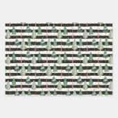 Kerstbomen op zwarte witte strepen Stippen Inpakpapier Vel (Voorkant)