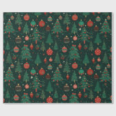 Kerstbomen Ornamenten Donkergroen Kerst Cadeaupapier (Vlak)