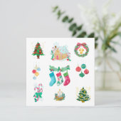 Kerstbomen, Ornamenten en kousen Feestdagenkaart (Staand voorkant)