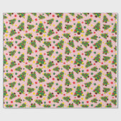 Kerstbomen, Ornamenten en Sterren Lichtroze Cadeaupapier (Vlak)