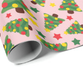 Kerstbomen, Ornamenten en Sterren Lichtroze Cadeaupapier (Rol Hoek)