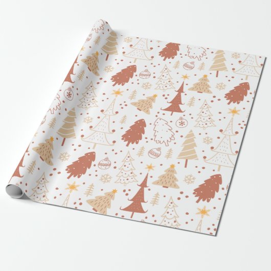 Kerstbomen Ornamenten Sterren Wit Kerst Cadeaupapier (Uitgerold)