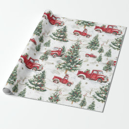 Kerstbomen oude rode vrachtwagen cadeaupapier