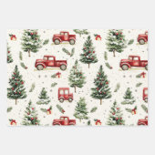Kerstbomen oude rode vrachtwagen inpakpapier vel (Voorkant 3)