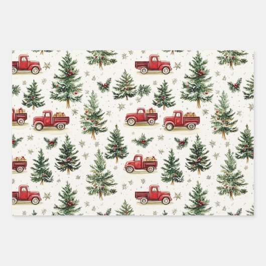 Kerstbomen oude rode vrachtwagen inpakpapier vel (Voorkant 2)