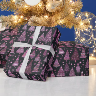 Kerstbomen Paarse witte zwarte kerst Cadeaupapier