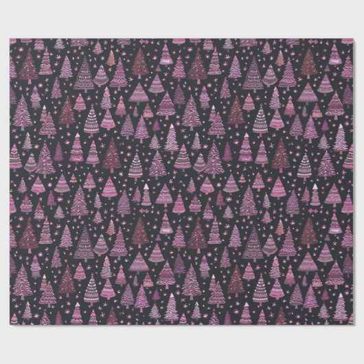 Kerstbomen Paarse witte zwarte kerst Cadeaupapier (Vlak)