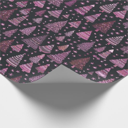 Kerstbomen Paarse witte zwarte kerst Cadeaupapier (Hoek)