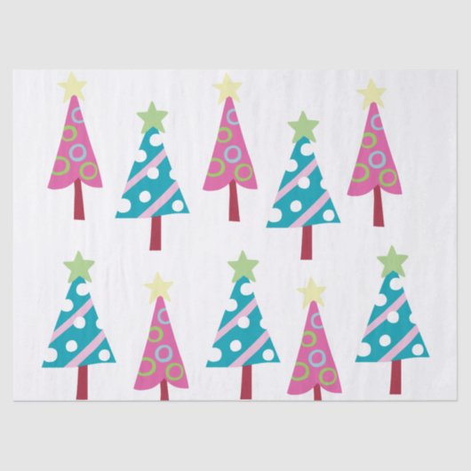 kerstbomen, papier met papiernoel, roze en blauw (Voorkant)
