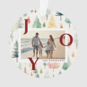 Kerstbomen Pastel Waterverf Rode Vreugde Foto  Ornament (voorkant)