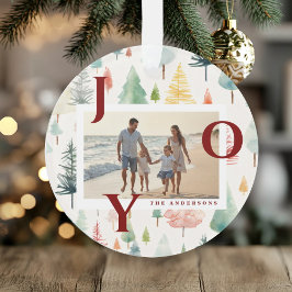 Kerstbomen Pastel Waterverf Rode Vreugde Foto  Ornament